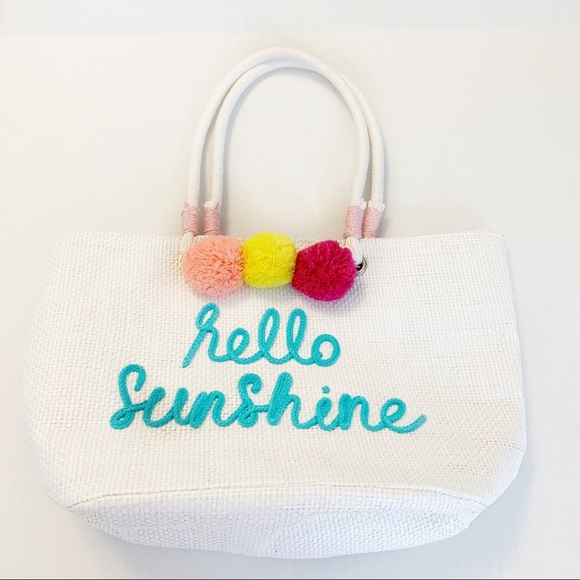 Hello Sunshine White Straw Tote Bag - Picture 1 of 7